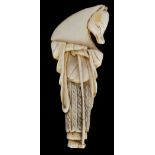 ˜A JAPANESE IVORY NETSUKE OF HAKUZOSU, 19TH CENTURY the disguised fox priest in long robes, unsigned