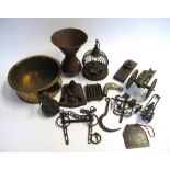 A MISCELLANEOUS GROUP OF METAL OBJECTS, EUROPE AND ASIA, MOSTLY 19TH CENTURY including a brass