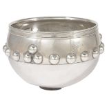 AN ARTS AND CRAFTS SILVER BOWL, A.E. JONES OF BIRMINGHAM, CHESTER, 1925 bulbous circular, hammer