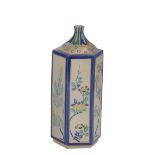 A JAPANESE EARTHENWARE FLASK, EDO PERIOD, 18TH CENTURY hexagonal, each side enamelled in blue and