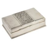 A THAI SILVER CIGARETTE BOX, THAI NAKON, BANGKOK, CIRCA 1950 oblong, the lid chased with a panel