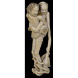 ˜A JAPANESE IVORY SASHI NETSUKE OF ASHINAGA AND TENAGA, MEIJI PERIOD (1868-1912), 19TH CENTURY