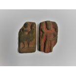 TWO KUSHAN PINK SANDSTONE FRAGMENTS, MATHURA, NORTHERN INDIA, 2ND/3RD CENTURY carved in relief,