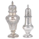 A VICTORIAN SILVER CASTER, WAKELY & WHEELER, LONDON, 1900 ogee shaped, richly chased with fruiting