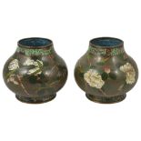 A PAIR OF JAPANESE CLOISONNE VASES, MEIJI PERIOD (1868-1912) bulbous, enamelled with white iris