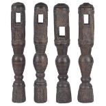 FOUR CHARPOY LEGS, SWAT VALLEY, INDIA (NOW PAKISTAN), 19TH CENTURY turned wood, of slender form, the