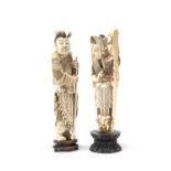 ˜TWO CHINESE IVORY FIGURES OF GUAN YU AND ASSOCIATE, EARLY 20TH CENTURY each carved standing