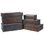 FIVE SMALL CHESTS, 19TH/20TH CENTURY comprising three colonial 'campaign' boxes, of plain