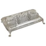 A GEORGE III SILVER INKSTAND, WILLIAM ROBERTSON, LONDON, 1762 gadroon bordered rectangular, on