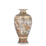 A JAPANESE SATSUMA VASE, MEIJI PERIOD (1868-1912) baluster, painted with flowering peony and