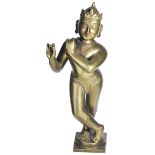 A LARGE BRASS FIGURE OF KRISHNA VENUGOPALA, GUJARAT, WESTERN INDIA, 19TH CENTURYthe Hindu deity