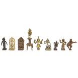 NINE SMALL BRONZE HINDU IMAGES, INDIA, MOSTLY 19TH CENTURYincluding figures of Skanda, Durga, and