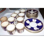 An Adderley blue gilt and floral part tea service; glassware, 8 sherry glasses; a dressing table