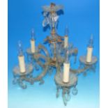 A Victorian style 5 branch glass chandelier fitting