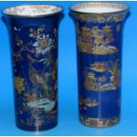 A Carltonware flared cylindrical vase with Chinoiserie decoration against a blue ground; a similar