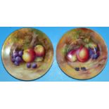 A pair of Royal Worcester tea plates hand painted with fruit, signed 'H H Price'