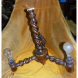 A turned wood 4 branch pendant ceiling light with barley twist supports