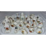 A collection of miniature ceramics, with shelves