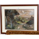 Earnest Greenwood: "Vineyards near Graz", watercolour, signed, 13½" x 19" , framed and glazed