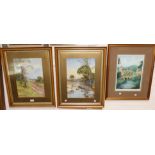 M Jackson: pair of watercolours, pastoral scenes, signed and dated 1913, 17" x 11", framed; and a