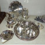 A silver plated cafe style 5 piece tea set; other silver plate