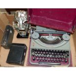 A mid 20th century Oliver portable typewriter; 2 vintage cameras; etc.