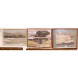 E Lawson: Moorland landscape, watercolour, signed, 10½" x 14", framed and glazed; Frances Winder: