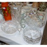A large cut glass vase and other cut glassware