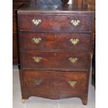 An 18th century oak country made narrow 4 height chest of drawers