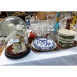 A wedding decoration with Dutch boy and girl under glass dome; a Venetian liqueur set; decorative