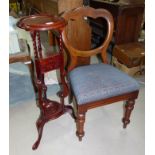 A reproduction Georgian mahogany shaving stand and a balloon back kitchen chair