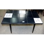 A 1970's tile top table; 2 similar tables