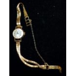 A ladies Tudor 9 carat hallmarked gold wristwatch on double link bracelet, stamped '750', 17.7