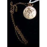 A 9 carat hallmarked gold St Christopher on fine hallmarked gold belcher chain, stamped '9K', 5.7