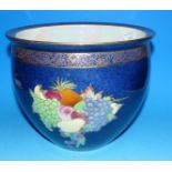 A 1930's Carltonware jardiniere powder blue lustre ground with gilt and fruit decoration