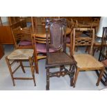 A 17th century walnut high back armchair with cane back and seat, on Portuguese feet; a Regency