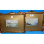 A pair of watercolours depicting lake scenes, 3½" x 5", framed and glazed