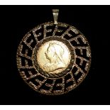 An 1893 half sovereign in pierced pendant mount