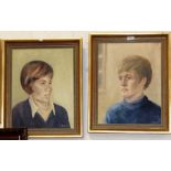 K Floyd: head and shoulders portrait of a boy and girl, pair of oils on canvas, 17" x 13½", gilt