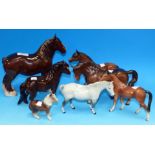A collection of Beswick and other horses; foals; ponies; etc,