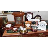 A selection of various modern mantel clocks; barometers; etc.