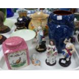 A Royal Torquay ware vase; a pink tea caddy by A E Cray, Hanley; a selection of decorative china