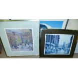 Harold Riley: limited edition print, Abraham Lincoln statue, Manchester, signed in pencil; another