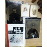 Two Victorian large plate photographs of clergymen, 10" x 7¼"; a Mauchlineware miniature photo album