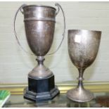 A hallmarked silver inscribed trophy cup, Birmingham 1936; another trophy cup, Sheffield 1940's