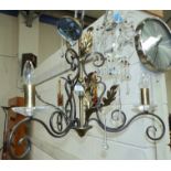 A scrolled and wrought gilt metal and glass 3 branch centre light by Valsan; a smaller light fitting