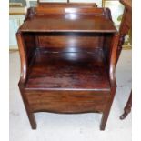 An 18th century mahogany commode with hinged shelf over box seat on square legs