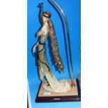 A 1920's style Capodimonte resin table lamp of a flapper girl with peacock on her shoulder