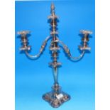 A Georgian style silver plated 3-branch candelabrum