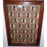 An unusual collection of 24 19th century military officer portrait silhouettes framed as one, with